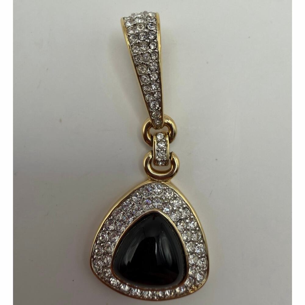 Vintage Daniel Swarovski D.S.Co Pave Crystal Black Cabochon Triangle Pendant